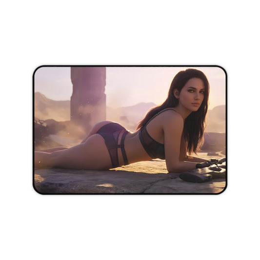 Quiet Mouse Pad – Tactical Game Gaming Mouse Pad, Stylish Gamer Desk Decor showing tactical-game artwork on a premium smooth-glide mouse pad with a female character reclining