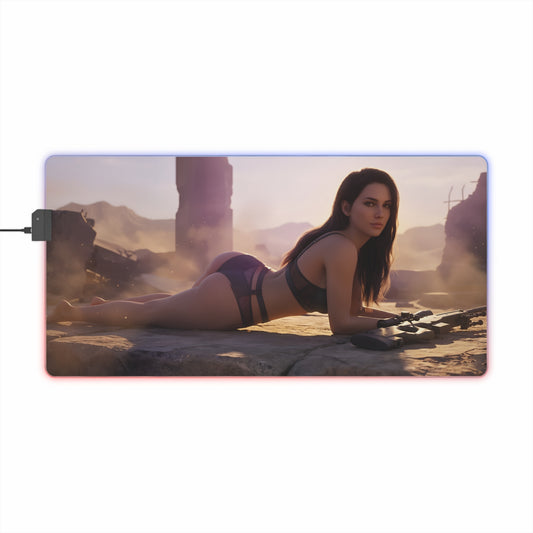 Quiet RGB Mouse Pad – Metal Gear Solid Illuminated Desk Mat, Tactical Gamer Setup featuring tactical heroine artwork on extended illuminated desk mat