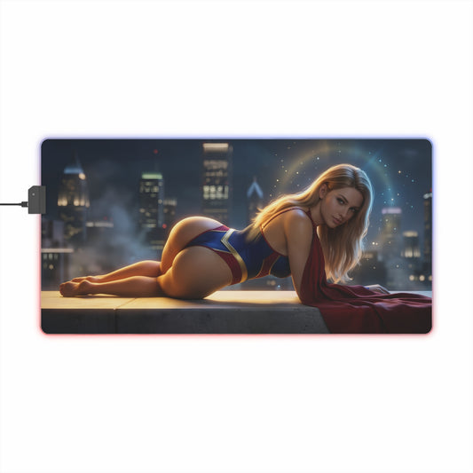 Supergirl RGB Mouse Pad – DC Comics Illuminated Gaming Desk Mat, Gamer Room Decor with HD heroine art, RGB edge lighting, extended anti-slip desk mat