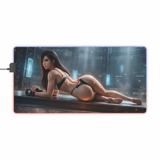 Tifa Lockhart RGB Mouse Pad – Final Fantasy Illuminated Desk Mat, RPG Gamer Decor featuring HD Tifa artwork, RGB edge lighting, extended anti-slip desk mat