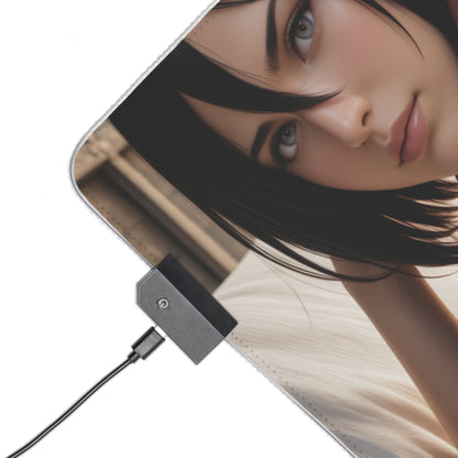 Mikasa Ackerman Desk Mat – LED RGB Pad, Elegant Waifu Anime Girl Setup