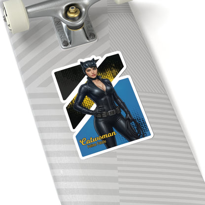 Catwoman Sticker – Comic Heroine Vinyl Sticker for Laptops & Indoor Decor on skateboard, glossy durable vinyl featuring sleek comic-style Catwoman artwork