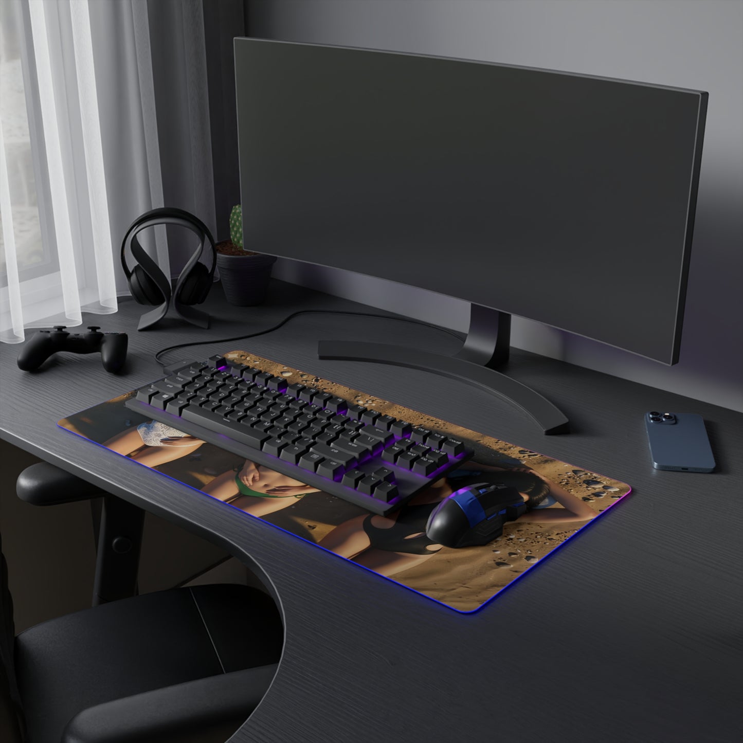 Ciri, Triss Merigold & Yennefer Desk Mat – LED RGB Pad showing trio sorceresses artwork on extended RGB gaming mouse pad with smooth precision-cloth surface