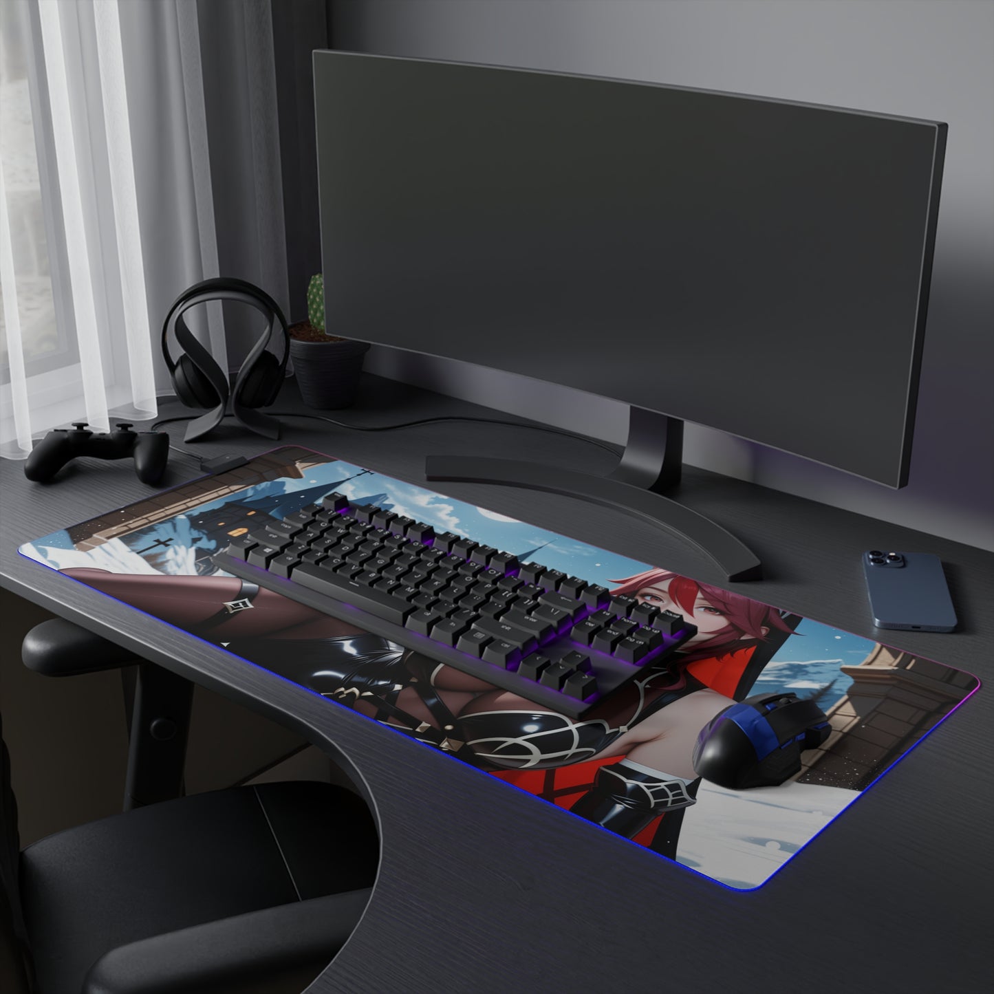 Килимок для столу Rosaria – світлодіодний RGB-підсвітлювальний килимок, ігровий комплект для дівчат з аніме Waifu