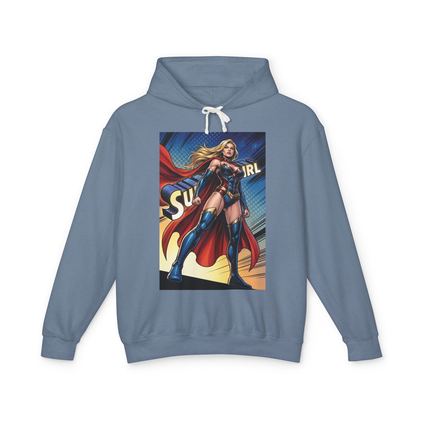 Supergirl Hoodie | DC Superhero Hoodie | Girl of Steel Pullover — blue pullover with bold comic Supergirl artwork front print
