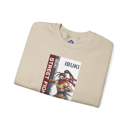 Ibuki Sweatshirt, Street Fighter Crewneck, Agile Ninja Gaming Apparel for Fans — folded beige crewneck with Ibuki character art