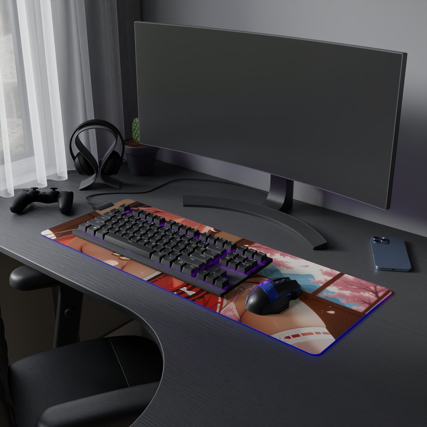 Килимок для столу Yae Miko – світлодіодний RGB-підсвітлювальний килимок, ігровий комплект із зображенням дівчини з аніме Waifu