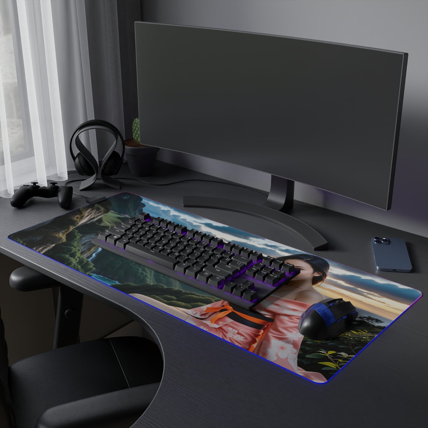 Nezuko Kamado Schreibtischunterlage – LED RGB-Pad, Gentle Waifu Anime Girl Gaming Setup