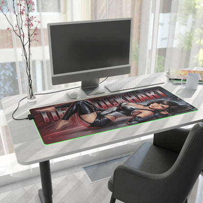 Tifa Lockhart RGB Desk Mat, Final Fantasy Gaming Mouse Pad, LED Desk Mat for Gamer Setup on modern white desk with PC and green RGB glow