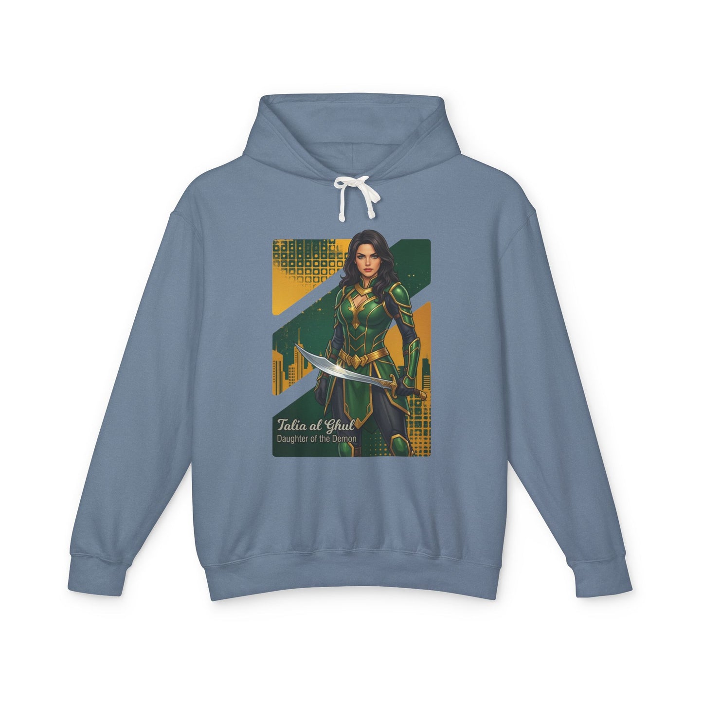 Talia al Ghul Hoodie | DC Comics Hoodie | Anime Assassin Warrior Pullover featuring anime-style assassin artwork on blue pullover