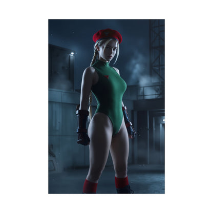 Cammy Poster, Street Fighter Art Print – Iconic Fighting Game Heroine, high-resolution semi-gloss art print of Cammy in green leotard and red beret