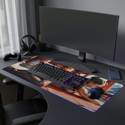 Chun-Li Desk Mat – LED RGB Pad, Waifu Fighter Anime Girl Gaming Setup