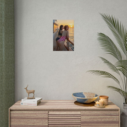 Tifa and Aerith Poster, Final Fantasy Art Print – Iconic RPG Heroines small wall display above console showing duo poster in modern room