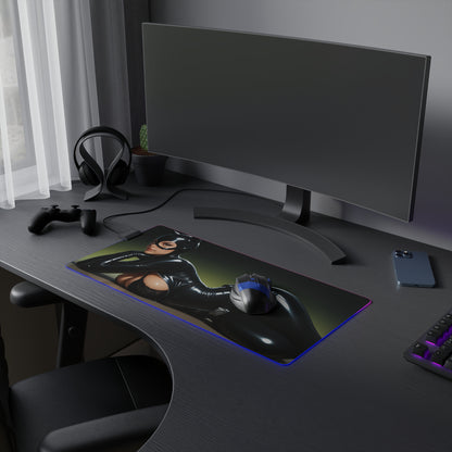Catwoman-Schreibtischunterlage – LED-RGB-Pad, Waifu-Anime-Girl-Gaming-Setup