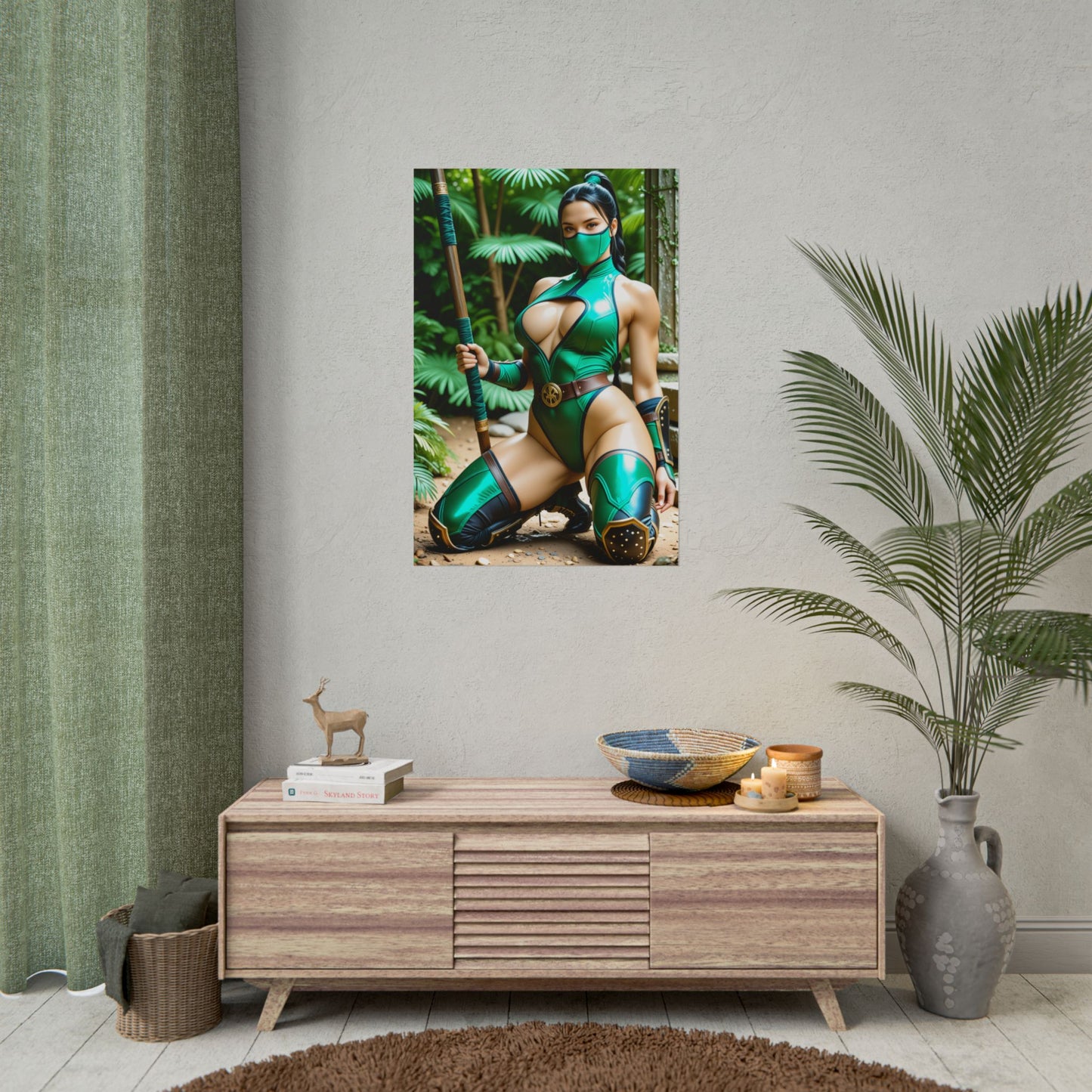 Jade Poster, Mortal Kombat Anime Girl Art Print, Waifu Fighter Wall Decor