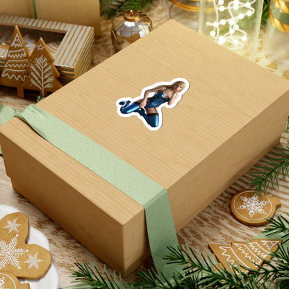 Samus Aran Sticker – Sci-Fi Game Vinyl Sticker for Laptops & Indoor Decor on kraft gift box, glossy vinyl, vibrant colors, smooth bubble-free application
