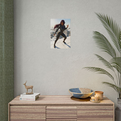 Yoruichi Shihouin Poster, Bleach Wall Art Print – Anime Decor displayed in modern media room above wooden console