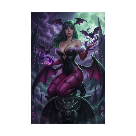 Morrigan Aensland Poster, Darkstalkers Art Print, Iconic Gothic Character - sultry gaming art print for gothic, retro, and dark fantasy rooms
