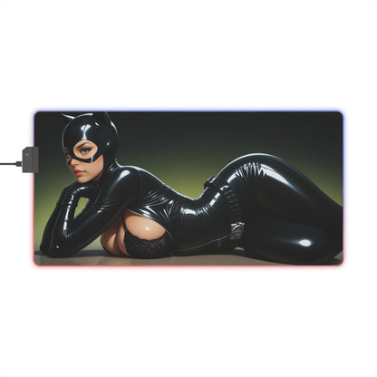 Catwoman-Schreibtischunterlage – LED-RGB-Pad, Waifu-Anime-Girl-Gaming-Setup