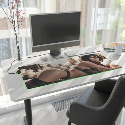 Mikasa Ackerman Desk Mat – LED RGB Pad, Protective Waifu Girl Setup