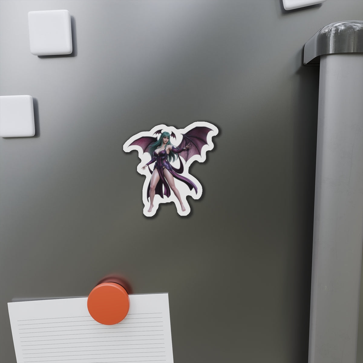 Morrigan Aensland Magnet – Darkstalkers Anime Heroine Fridge Magnet — die-cut vinyl fridge magnet showing Morrigan Aensland anime artwork