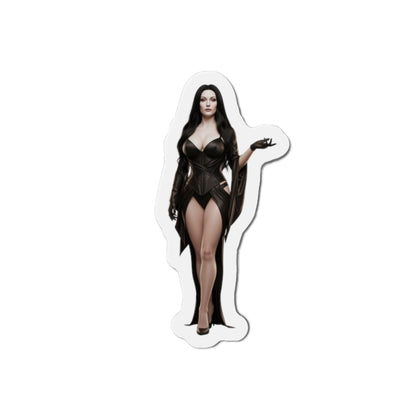 Morticia Addams Magnet – Gothic Icon Fridge Magnet, Anime Style Decor die-cut vinyl magnet showing Morticia in elegant gothic anime-style pose