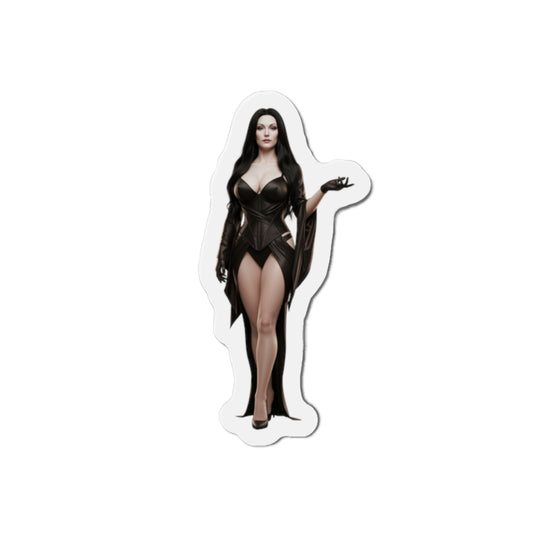 Morticia Addams Magnet – Gothic Icon Fridge Magnet, Anime Style Decor die-cut vinyl magnet showing Morticia in elegant gothic anime-style pose