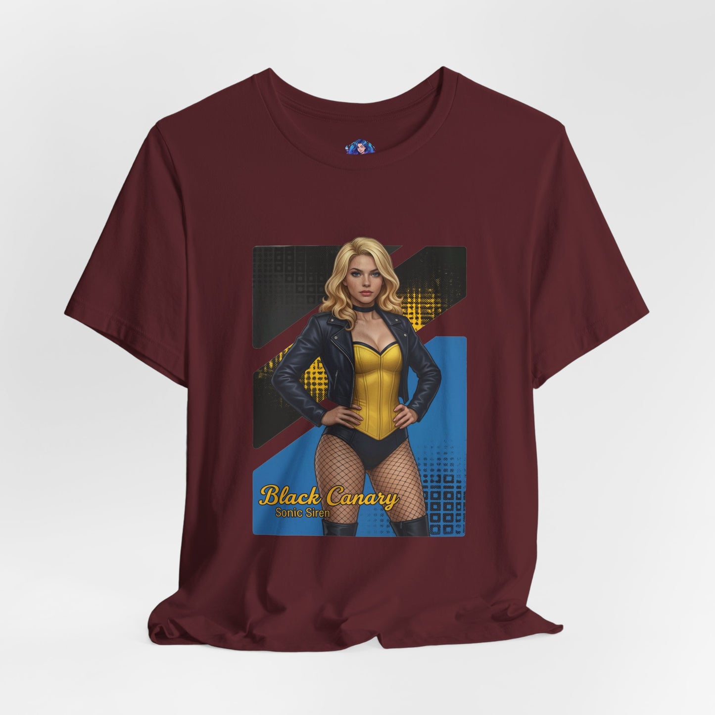 Black Canary T-Shirt | DC Comics Anime Tee for Gamers & Hero Fans - anime-style Black Canary on Bella Canvas 3001 maroon tee