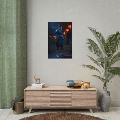 Chun-Li Poster, Street Fighter Art Print – Iconic Fighting Game Heroine hanging in modern gaming room with semi-gloss 260 print