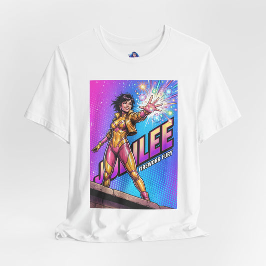 Jubilee T-Shirt | Marvel X-Men Anime Tee for Gamers & Fans - vibrant comic Jubilee graphic with fireworks powers on Bella Canvas tee