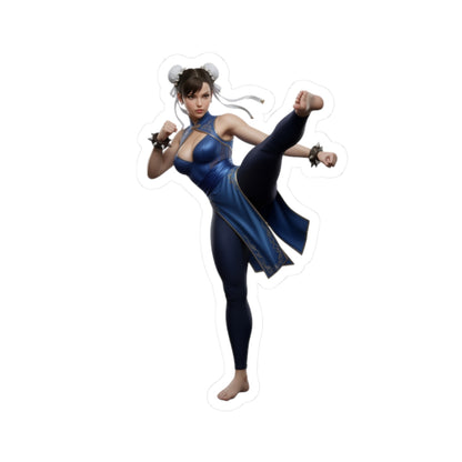 Chun-Li Sticker – Street Fighter Vinyl Sticker for Laptops & Indoor Decor showing Chun-Li mid-kick on glossy durable vinyl for laptops and decor