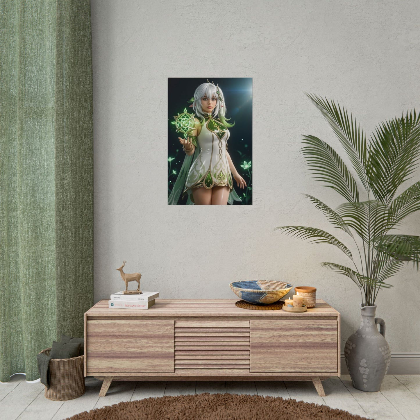 Nahida Poster, Genshin Impact Art Print – Iconic Dendro Archon Wall Art hanging in a serene gamer room display