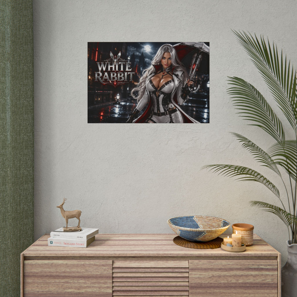 White Rabbit Character Poster Comic Style Wall Decor Bedroom Collector Gift
