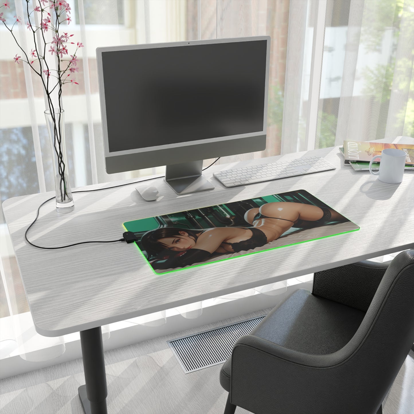 Tifa Lockhart Desk Mat – LED RGB Pad, Waifu Fighter Anime Girl Setup