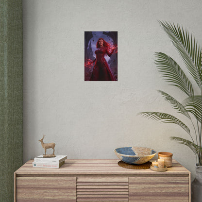 Scarlet Witch Poster, Marvel Art Print – Mystic Superhero Wall Art on minimalist entertainment room wall, perfect for gamer and fan collections