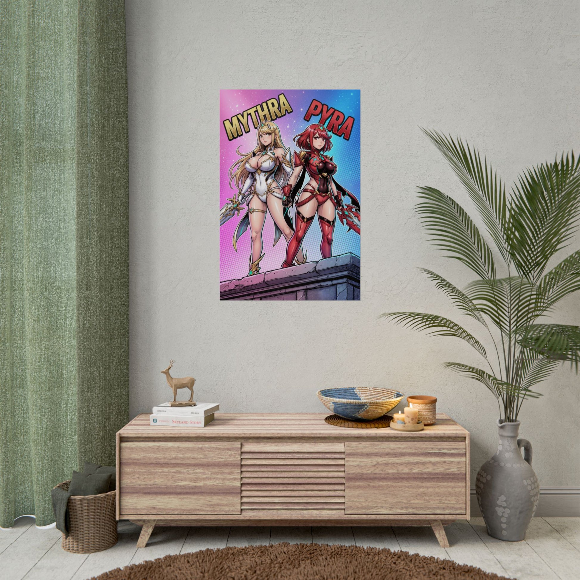 Mythra Pyra Poster / Mythra Pyra Wall Art / Mythra Pyra Art Print / JRPG Poster vibrant duo fantasy heroines wall decor