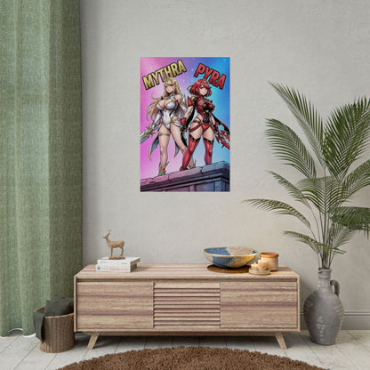 Mythra Pyra Poster / Mythra Pyra Wall Art / Mythra Pyra Art Print / JRPG Poster vibrant duo fantasy heroines wall decor