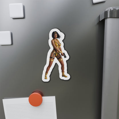 Faye Valentine Magnet – Cowboy Bebop Anime Heroine Fridge Magnet, Decor on fridge showing die-cut vinyl anime-style Faye Valentine magnet