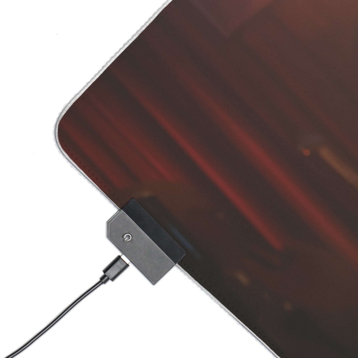 Jessica Rabbit Desk Mat – LED RGB Pad, Waifu Anime Girl Setup showing corner with USB RGB controller and smooth red surface