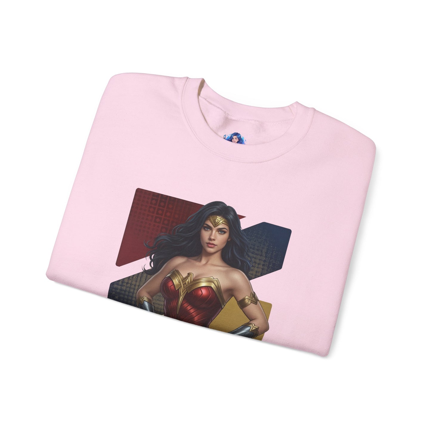 Wonder Woman Sweatshirt, DC Comics Crewneck, Legendary Superhero Apparel for Fans pink crewneck with iconic armor artwork