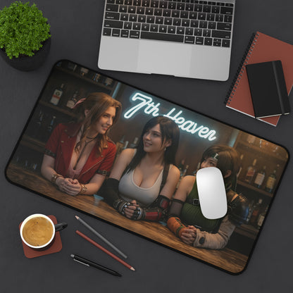 Tifa Aerith Yuffie Gaming Mouse Pad, Final Fantasy Desk Mat, RPG Heroine Setup - 7th Heaven bar artwork on large gaming desk mat