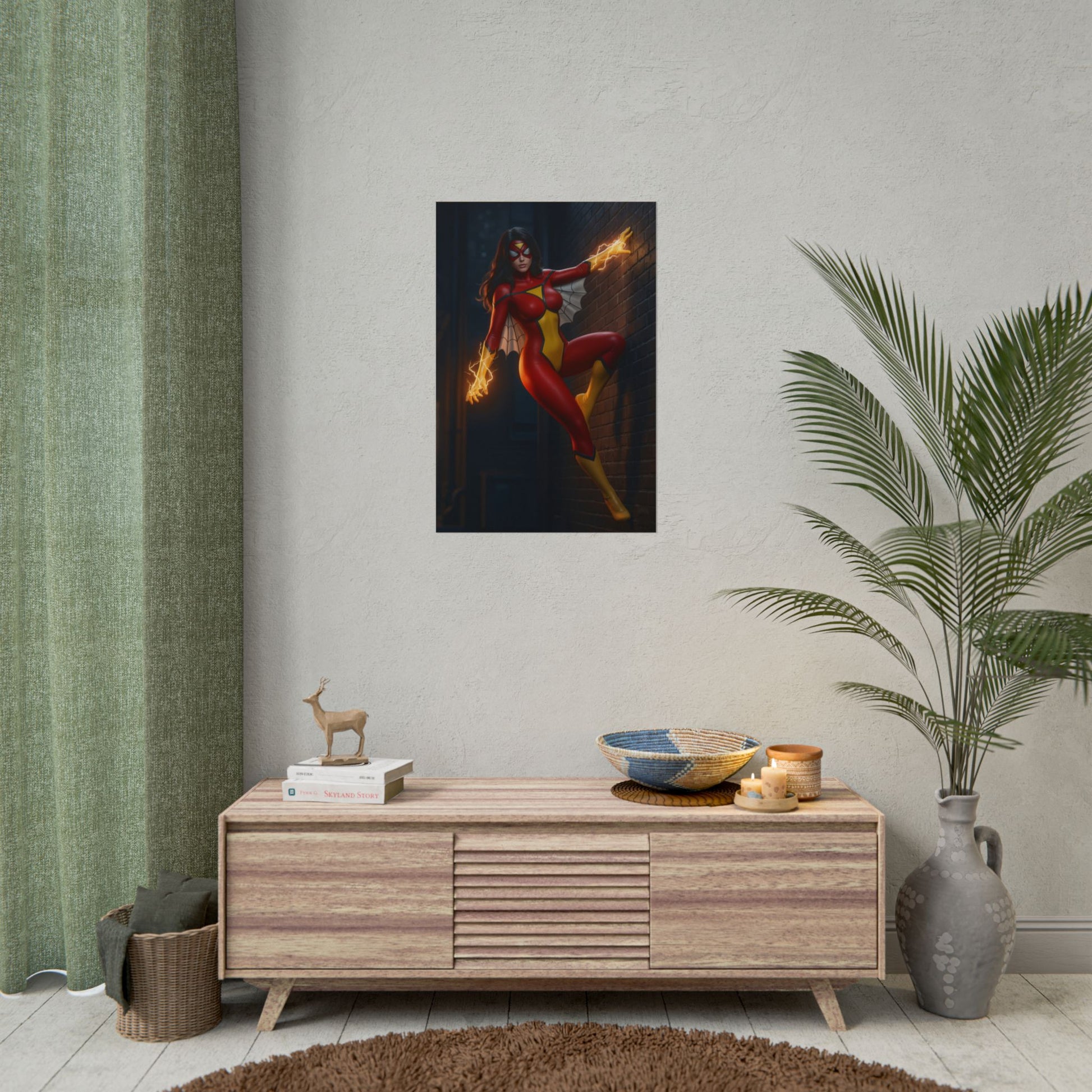 Spider-Woman Poster, Marvel Comics Art Print, Iconic Superhero Wall Decor - dynamic superhero art in modern living room