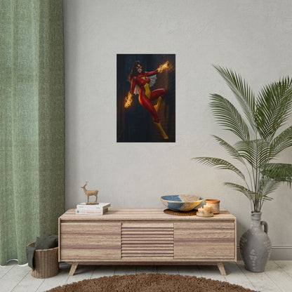 Spider-Woman Poster, Marvel Comics Art Print, Iconic Superhero Wall Decor - dynamic superhero art in modern living room