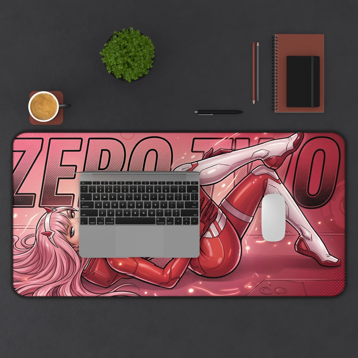 Zero Two Desk Mat, Anime Mouse Pad, Gaming Setup Desk Decor featuring red sci-fi character artwork, smooth glide surface and non-slip base