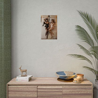 Tifa Aerith Poster, Final Fantasy VII Art Print – Collector RPG Artwork framed on neutral wall above dresser in minimalist gamer room