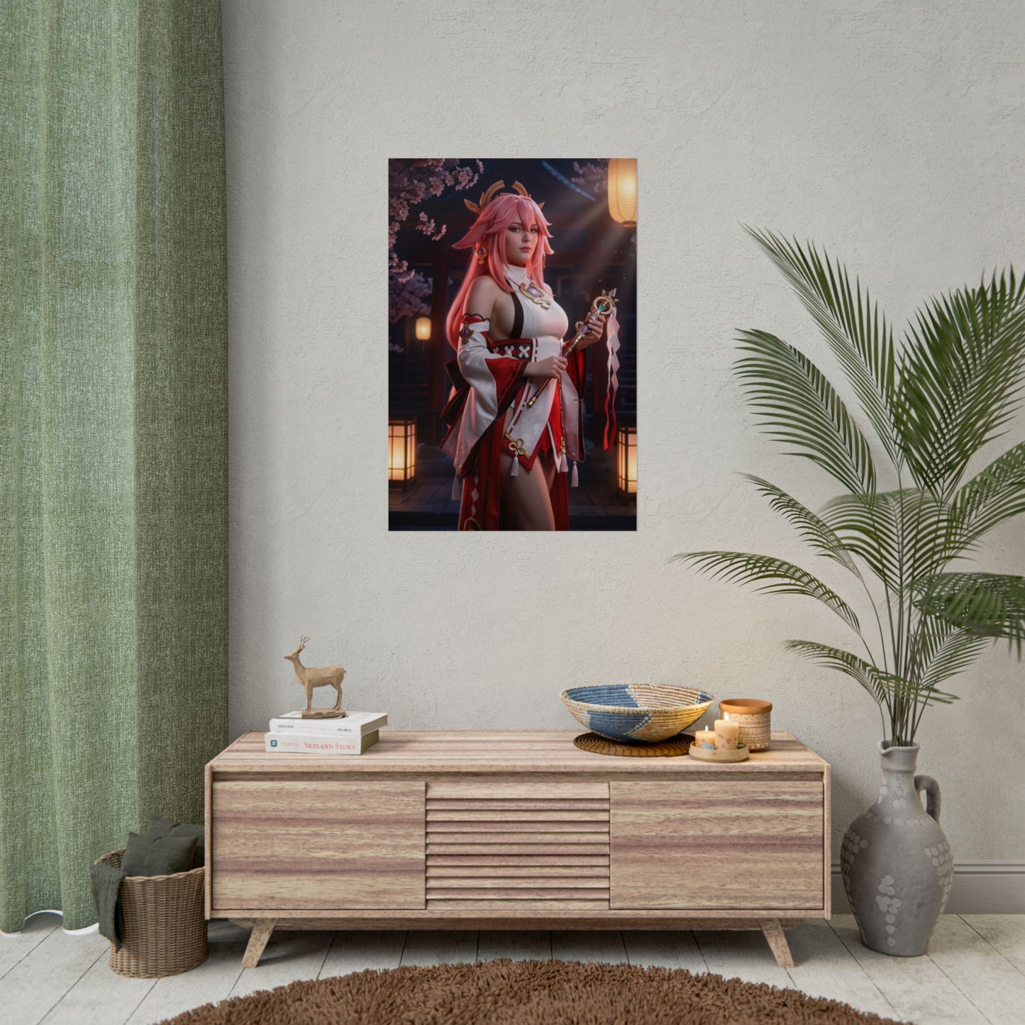 Yae Miko Poster, Genshin Impact Art Print – Iconic Electro Shrine Maiden on gamer room wall