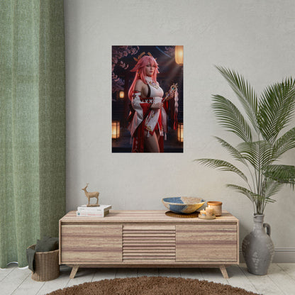Yae Miko Poster, Genshin Impact Art Print – Iconic Electro Shrine Maiden on gamer room wall