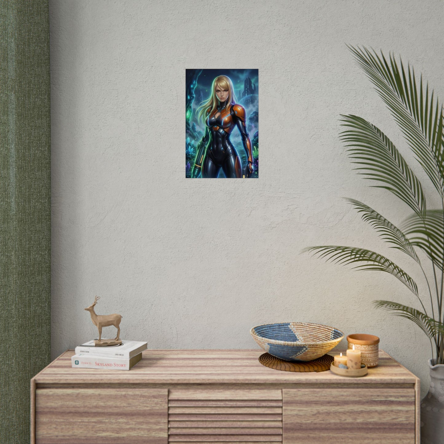 Samus Aran Sci Fi Armor Girl Poster Space Bounty Hunter Wall Art Futuristic Woman Print Gaming Room Decor Gift