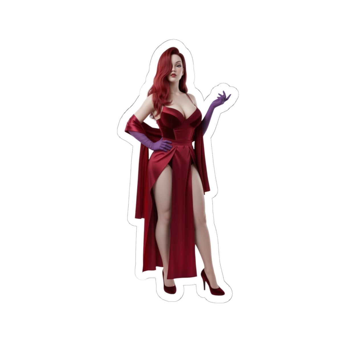 Jessica Rabbit Sticker – Iconic Cartoon Vinyl Sticker for Laptops & Indoor Decor, glossy vibrant vinyl cutout showing red-dress character posing