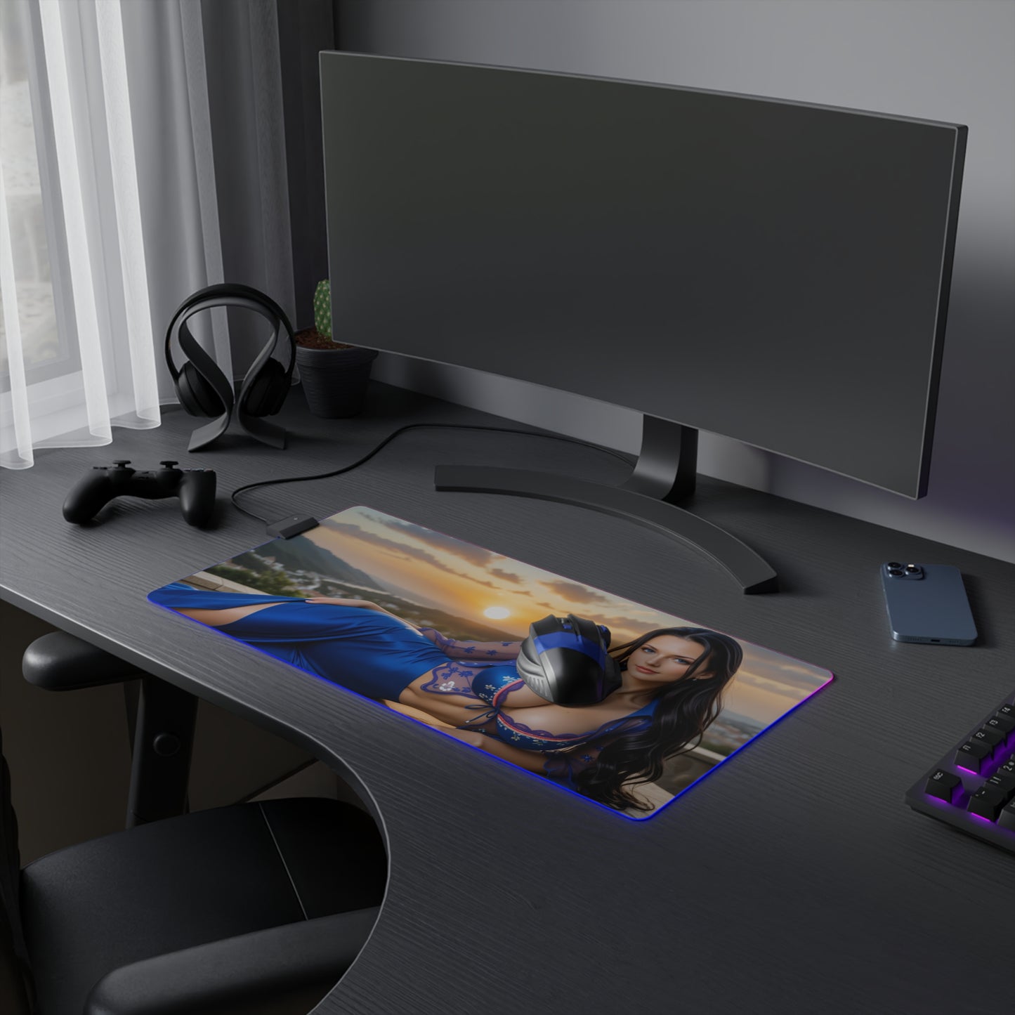 Nico Robin Desk Mat – LED RGB Pad, Waifu Anime Girl Gaming Setup